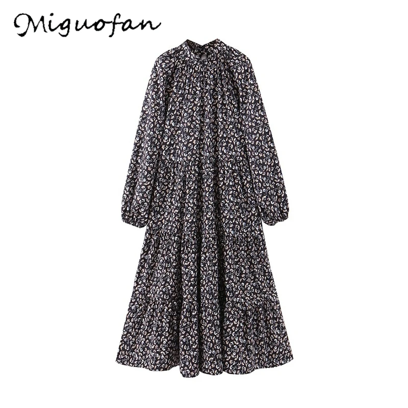 Женское длинное платье Miguofan элегантное макси с круглым вырезом и длинными