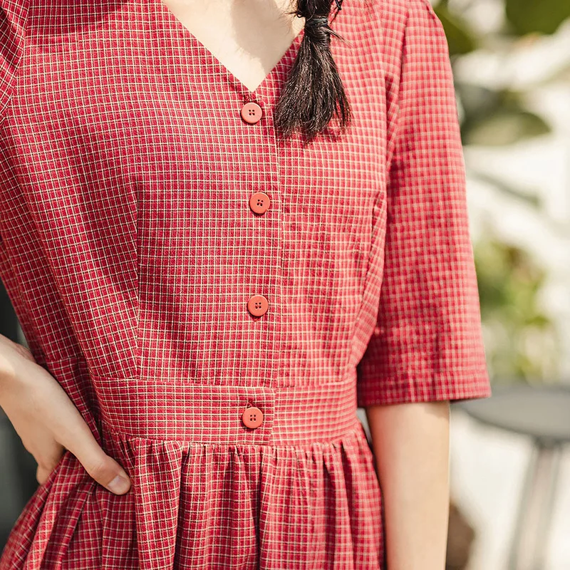 INMAN весна 2020 Новое поступление однобортное клетчатое длинное платье средней