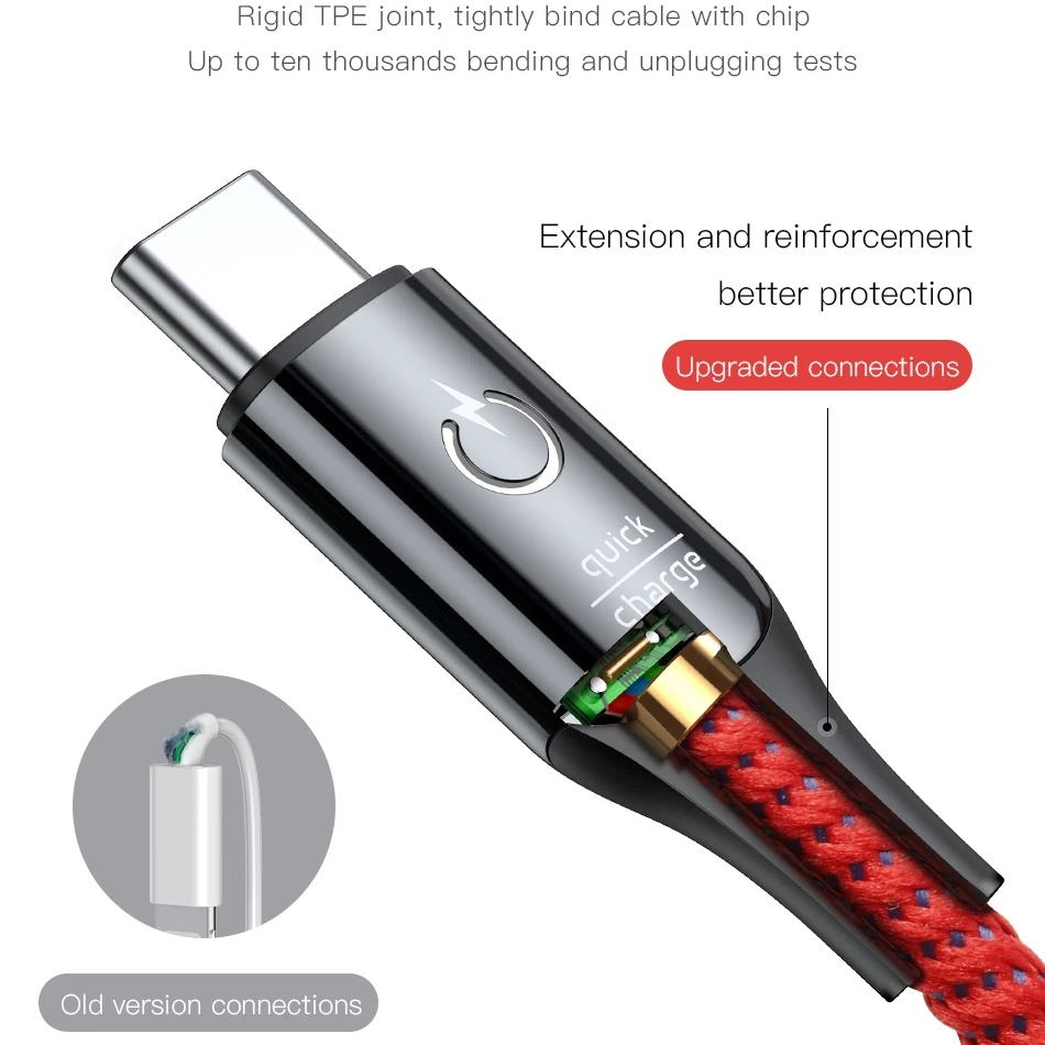Baseus Led light usb type c кабель 3A Быстрая зарядка данных для samsung s8 s9 huawei oneplus 6 5 xiaomi note 7 зарядный кабель Android