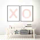 Розовый постер XO для объятий и поцелуев, настенное художественное рисование на холсте для детской игровой комнаты или над кроватью, Коралловая Пастельная спальня для девочек