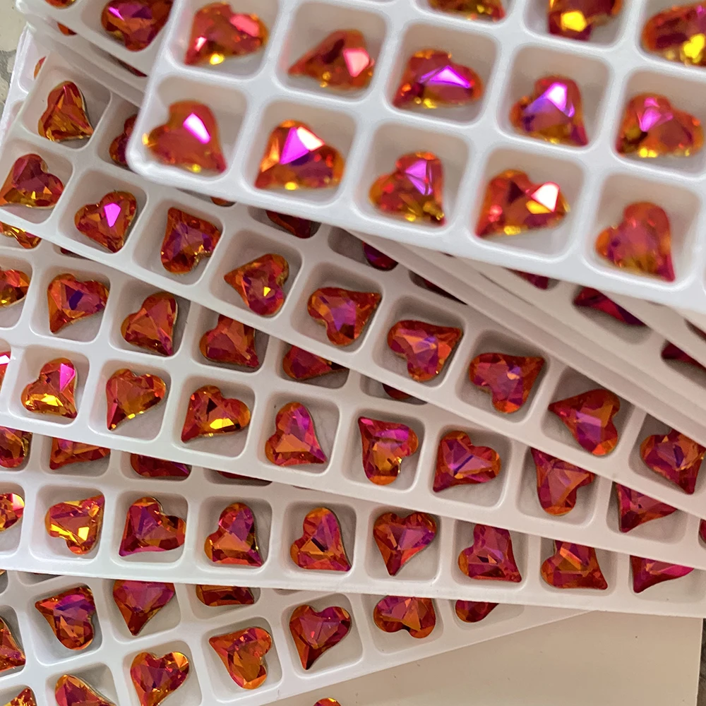 10PCS 8x9mm12x13mmSweet Heart Glitter Glass Rhinestones Different Color Nail Rhinestone 3D Jewelry Making Beads DIY Art Gem | Красота и
