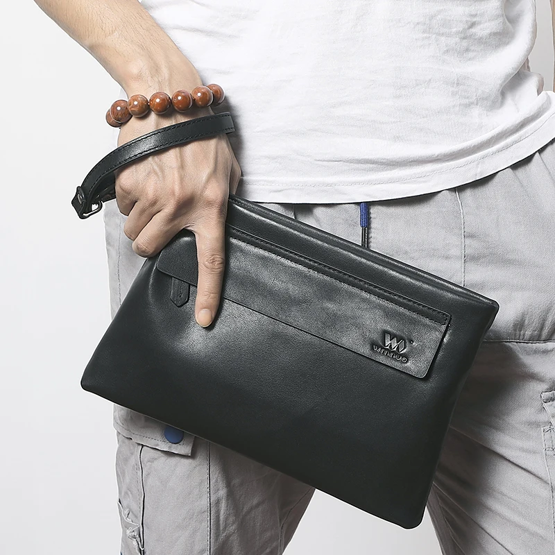 Брендовая Сумка-клатч Wmnuo для мужчин черный конверт с надписью сумочка из