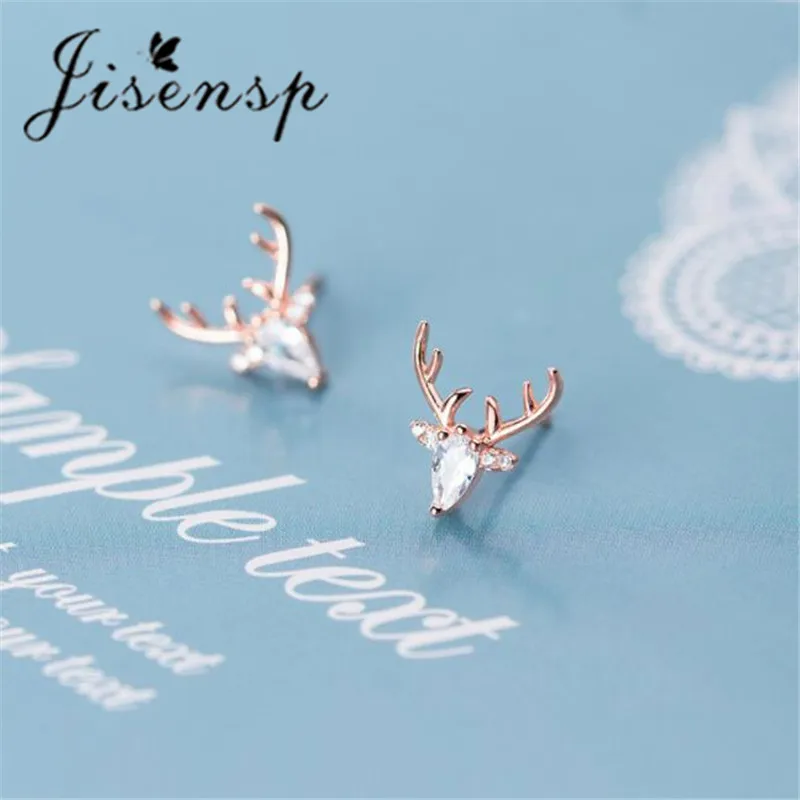 

Jisensp 925 Sterling Silver Christmas Deer Crystal Stud Earrings for Woman Sweet Simple Animal Ornaments Jewelry Accessory