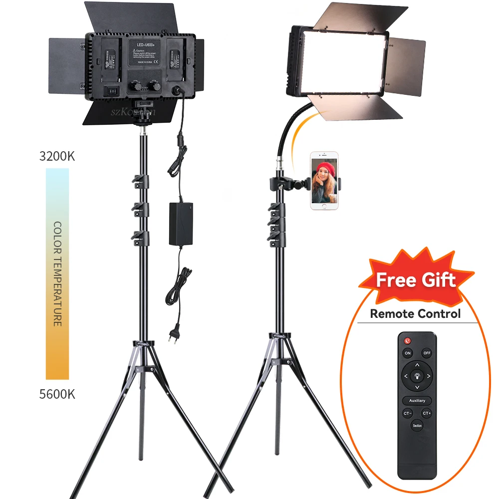 

LED Video Fill Lamp Light Panel Photography Lighting Bi-Color 3200K-6000K With Tripod EU Plug For YouTube Live Streaming Studio