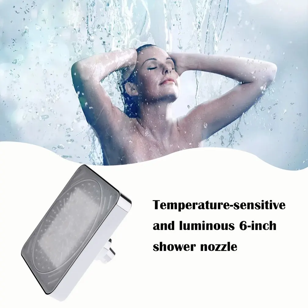 

Temperature Sensing Luminous 6 Inch Shower Head Water Tap Color Changing Shower Tool Led Bathroom Top Spray
