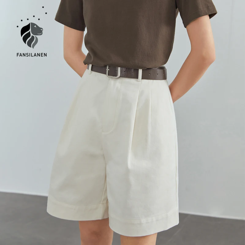 

FAKUNTN 100% Cotton Casual White Denim Shorts Women Summer Sexy High Waist Shorts Jeans Female Vintage Belt Loose Shorts 2021