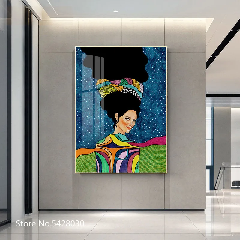 Абстрактная девушка волосы цветок птица настенная Картина на холсте