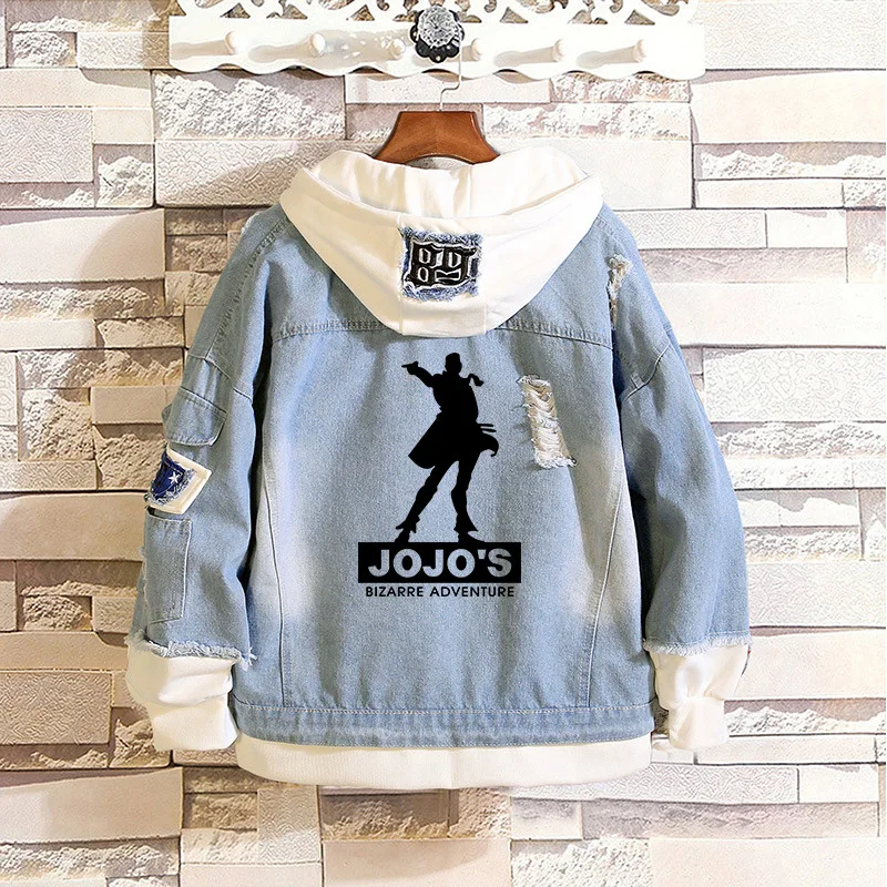 

Джинсовая куртка с имитацией двух предметов Jo Bizarre Adventure, в стиле аниме, для косплея, осенняя толстовка с капюшоном, унисекс, верхняя одежда