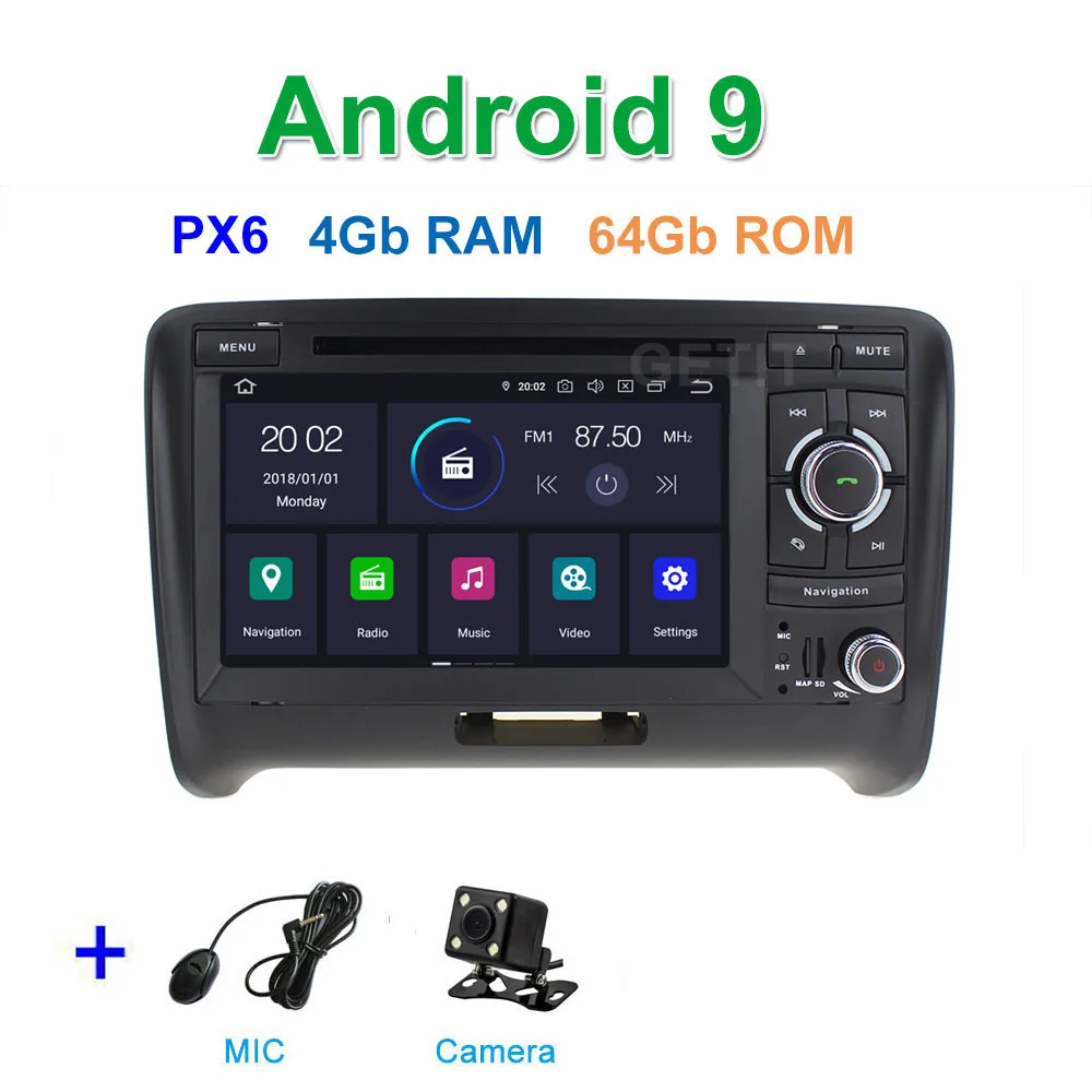 PX6 4G CAMERA DSP 64G PX6 Android 9 автомобильный DVD видео стерео радиоплеер gps навигация для AUDI TT MK2(2006 - Цвет: PX6 4G CAMERA