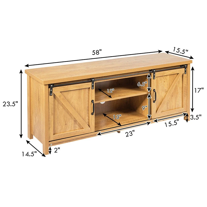 

High Quality Wooden Stable Structure Living Room Furniture Wood TV Stand with Cabinet Sliding Barn Door HW61826