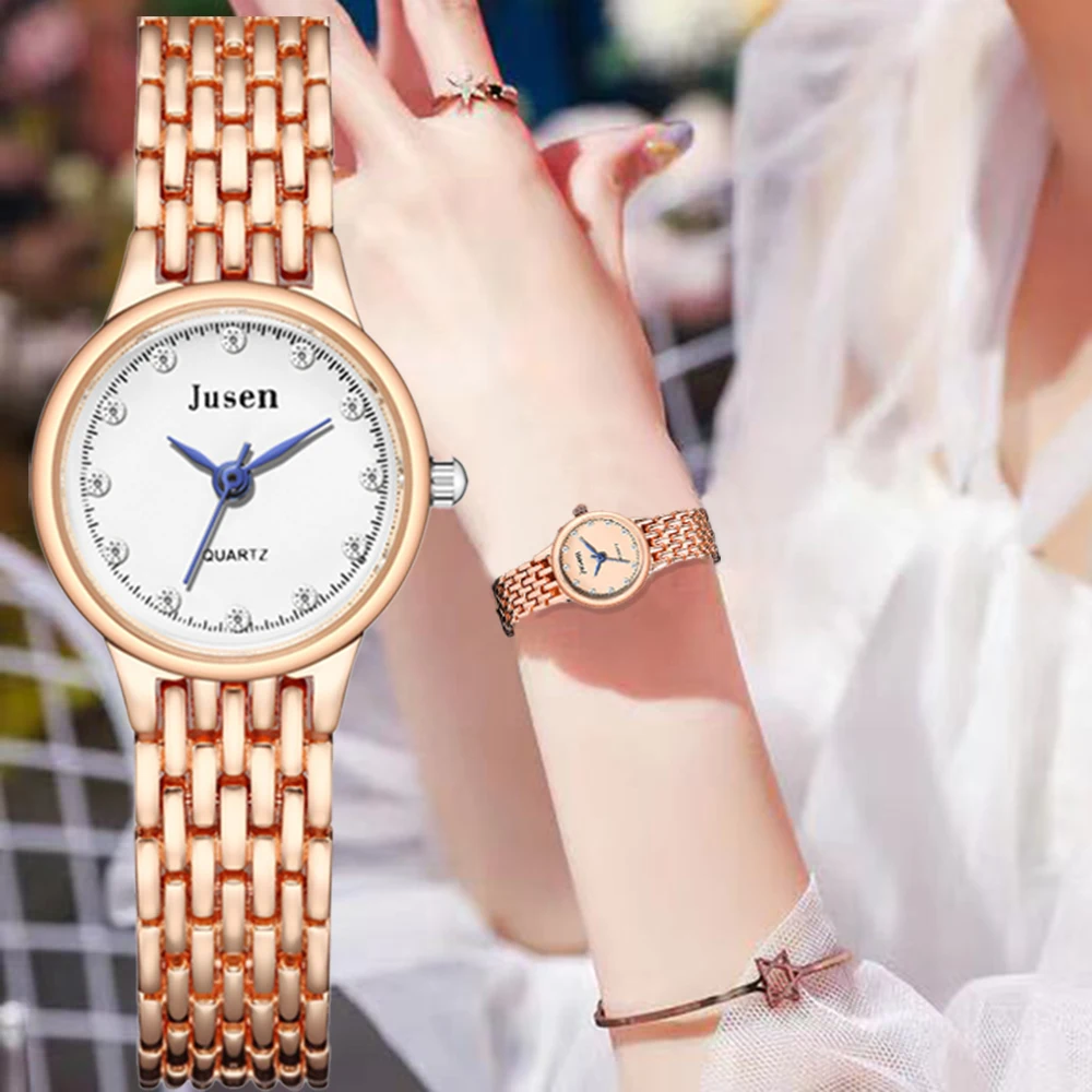 

Rose gold Simple Stainless Steel Watches Qualities Women Fashion Diamond Quartz Watch Casual Blue Pointer Ladies Wristwatch