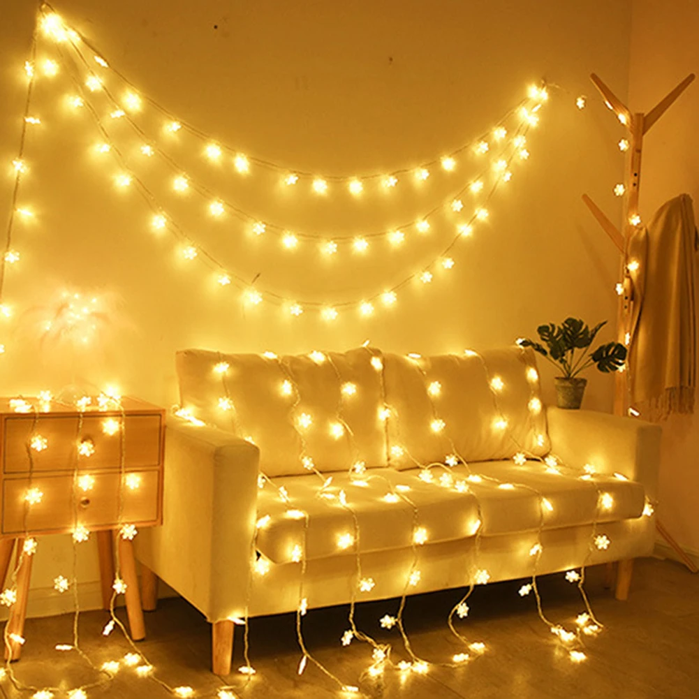 

Snowflake Fairy Light String Christmas Ribbon Lamp Xmas Party Home Holiday Decoration for Windows Bedroom Curtains