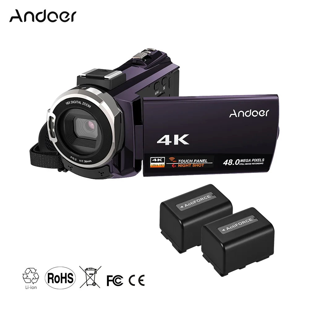 Coffee 1 Andoer 4K 1080P 48MP WiFi цифровая видеокамера регистратор с 2 перезаряжаемыми батареями подарок на Рождество и год - Цвет: Coffee 1