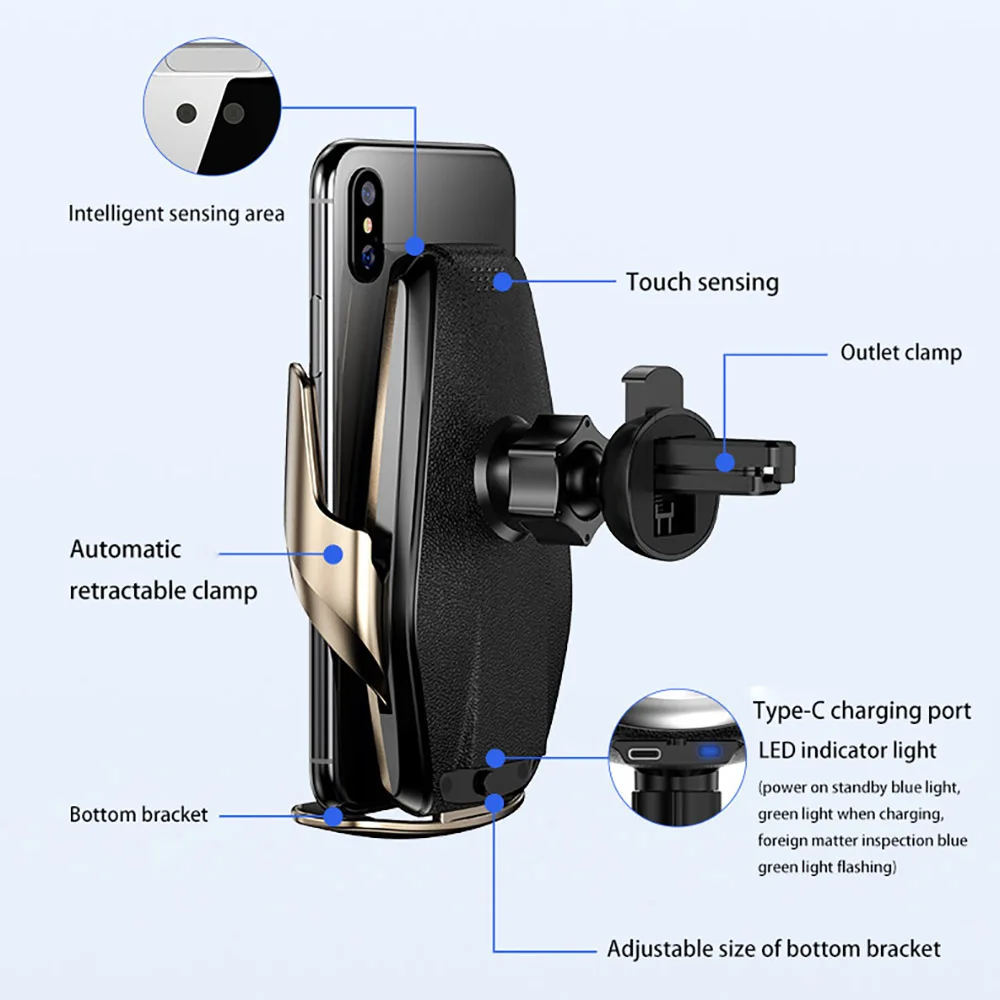 

15W Car Qi Wireless Charger Automatic Clamping for iPhone 11 XS XR X 8 SE2 Samsung S10 S20 Note 10 9 Air Vent Mount Phone Holder