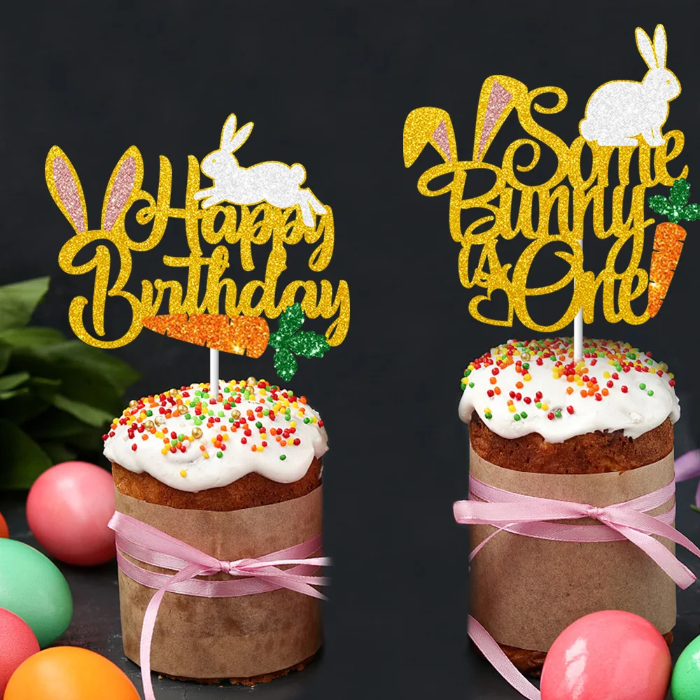 

Happy Easter Rabbit Cake Topper Some Bunny Is One Cake Decoration Happy Birthday Cake Topper Party Supplies Kids Favors