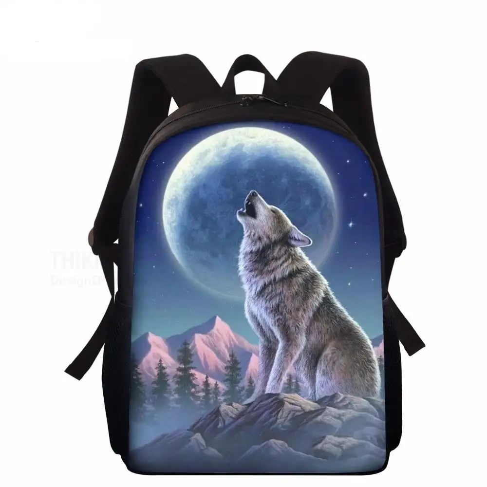 Школьные ранцы для мальчиков, детский рюкзак с 3D принтом Луны, волка, 15 дюймов, для учеников начальной школы