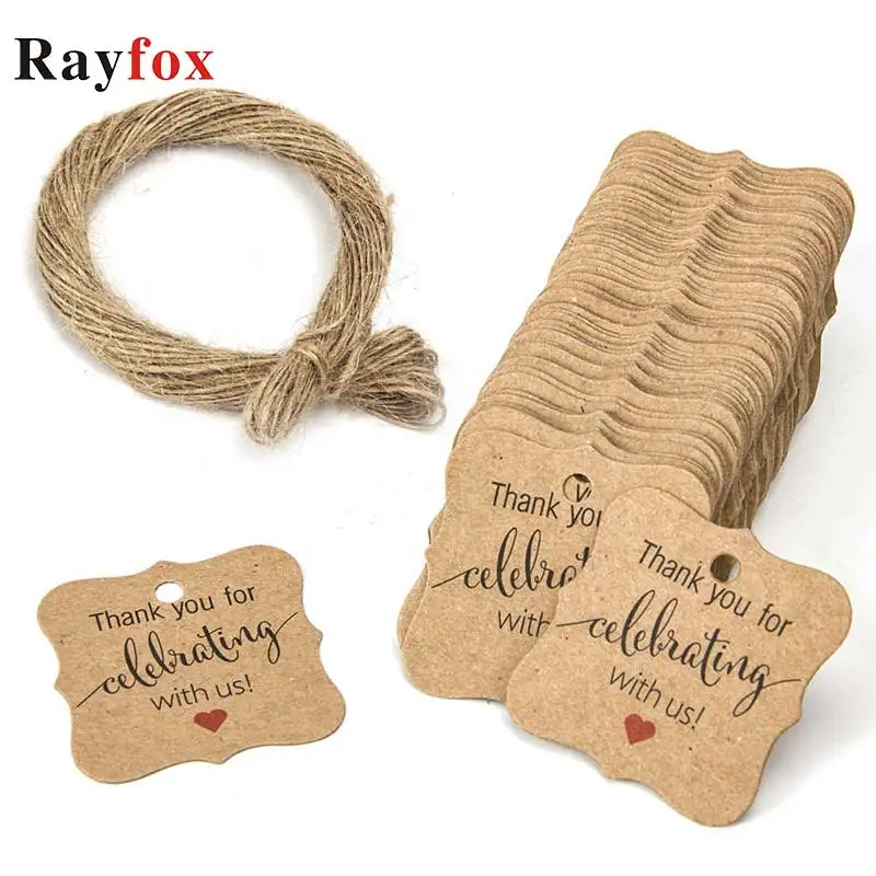 100 шт спасибо за празднование с нами крафт бумажный ярлык детский душ подарочные