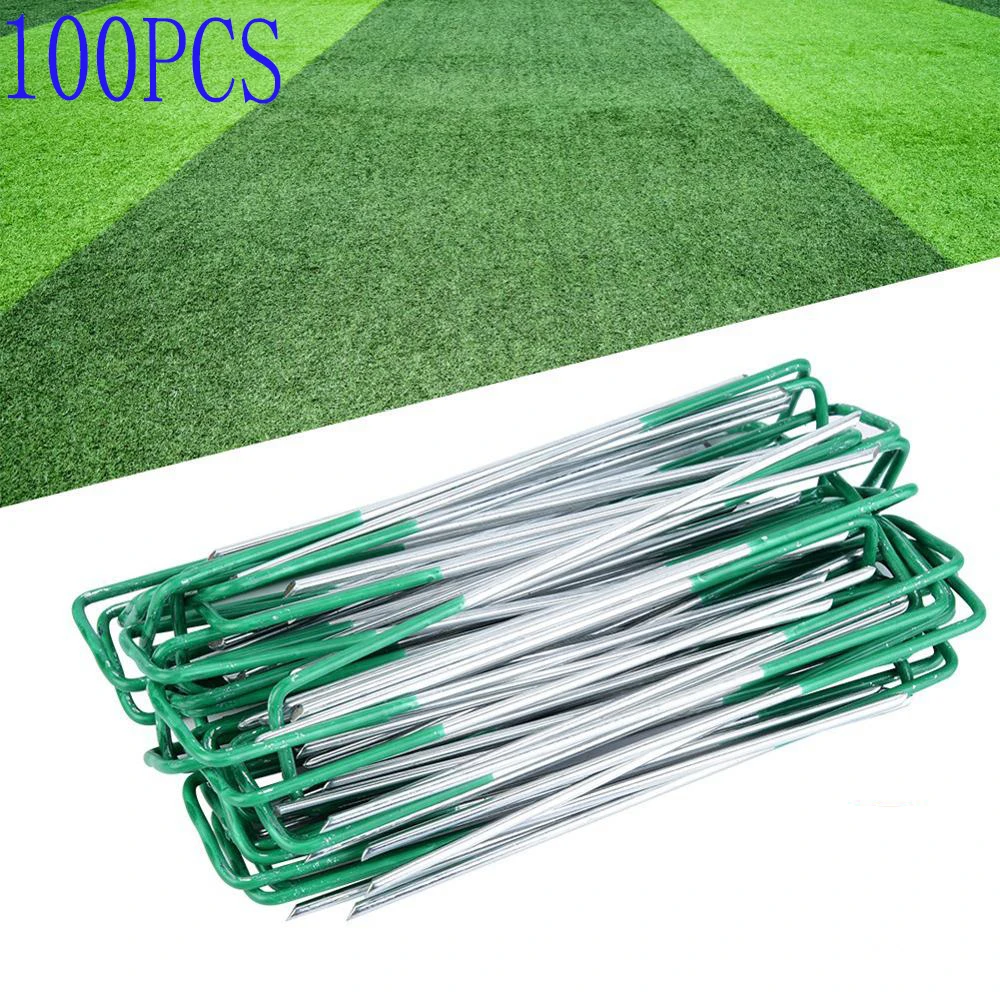 100 шт садовый оцинкованный Сталь ворс U-образный гвозди из искусственного дерна