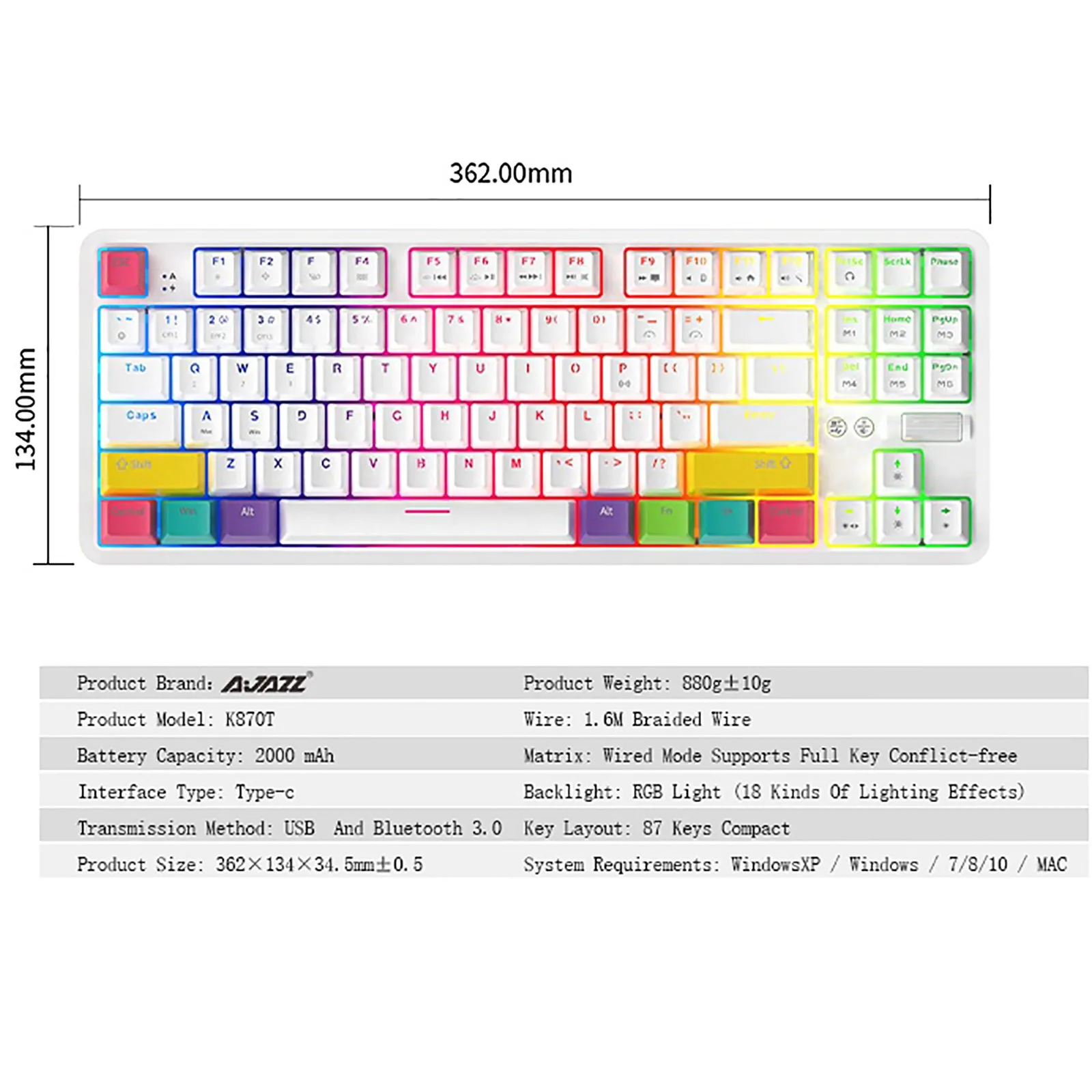 

Gaming Mechanical Keyboard Computer Keyboard Gamer Bluetooth Dual-mode 87key Multi-color Switch RGB Backlit Keypad For PC Laptop