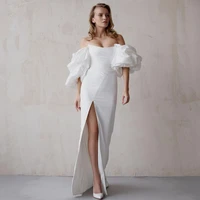 eightree sexy wedding dresses strapless high split bridal dress satin puff sleeve floor length wedding evening gowns plus size
