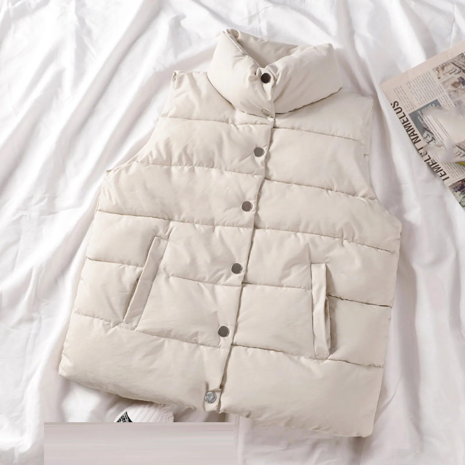 

Womens Gilet Single Breasted Pocket Women's Vest Sleeveless Down Jacket Women Chaleco Plumas Mujer
