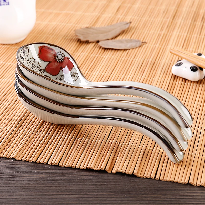 Набор посуды из костяного фарфора японская ложка с керамические длинные ручкой