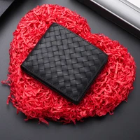 luxury brand mens short genuine leather wallet fashion simple top sheepskin woven high grade long business money clip 2022 hot