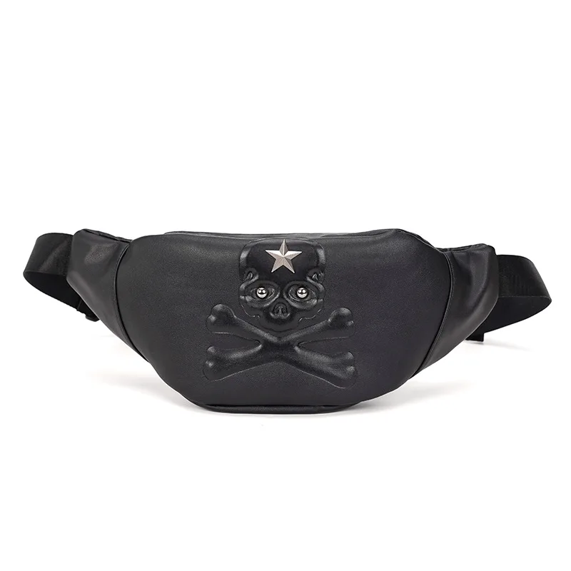 Мужская сумка слинг с 3d черепом из спилка| |