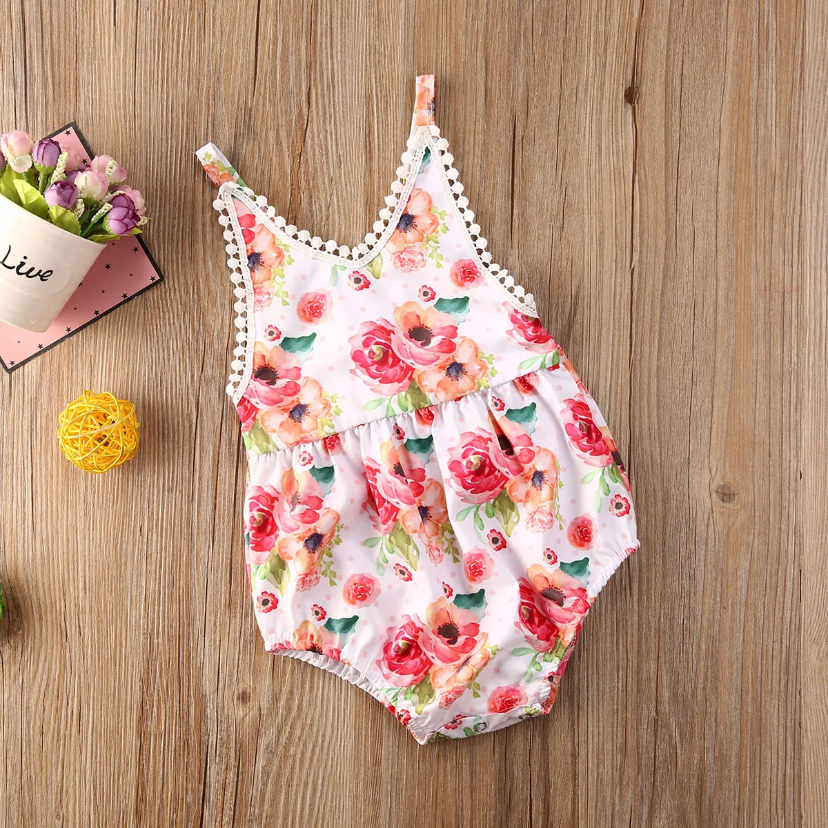 

0-24M Summer Lovely Toddler Baby Girls Bodysuits Backless Sleeveless Flowers Print Tassel Jumpsuits Clothes