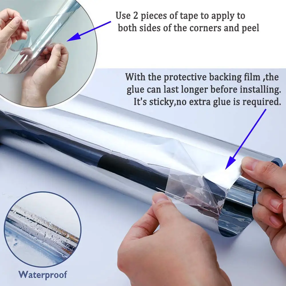 Серебристо синяя односторонняя зеркальная клейкая Светоотражающая оконная