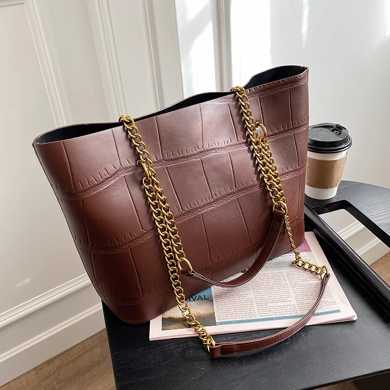 

2021 New Pu Leather Simple Handbags Famous Brands Women Stone Pattern Shoulder Bag Casual Big Tote Vintage Ladies Hand Bags