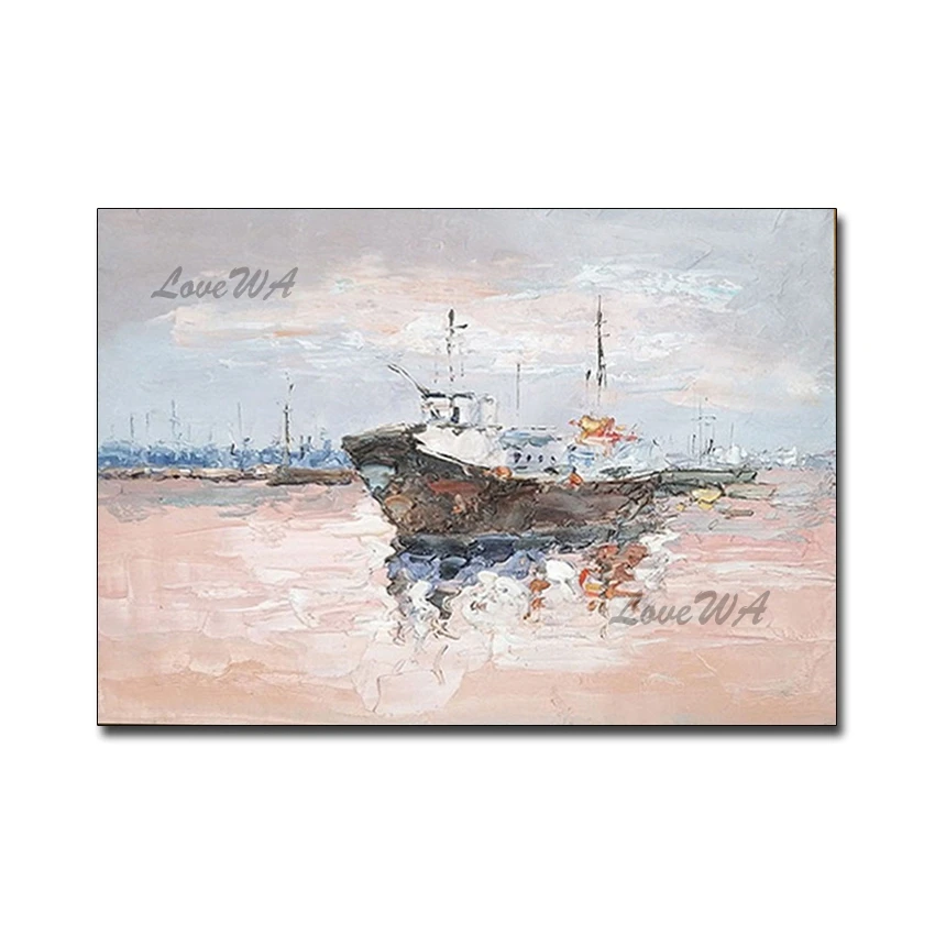 

Interior Decorative Canvas Wall Art Sailing Boat Abstract Textured Oil Painting Pure Handmade Simple Paintings Canvas Artwork