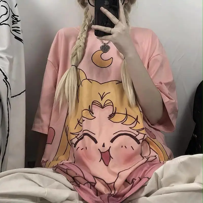 

Harajuku Aesthetic Gothic Punk Cartoon Short Sleeve O-Neck Tops Women T-Shirts Dropshipping Summer Loose Oversize Street Clothes