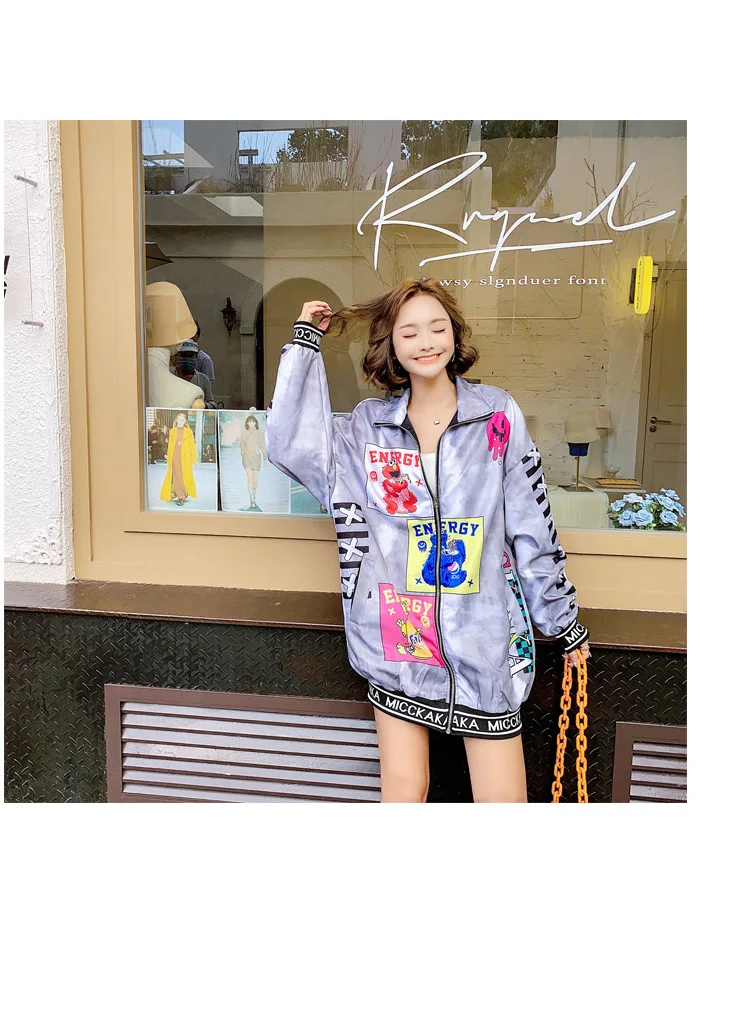 

Autumn new style printed loose jacket women mid-length baseball uniform design sense fashion jacket trend street clothes women