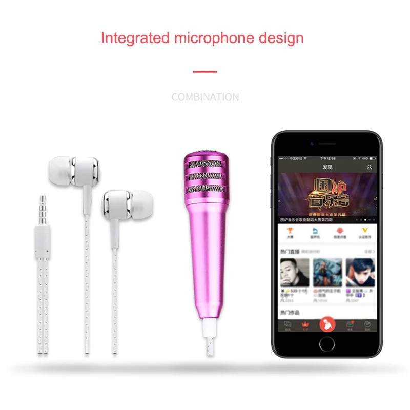 Новый мини микрофон с наушниками Профессиональный K песня Запись для телефона