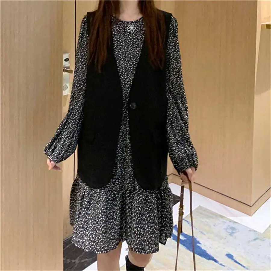 

Plus Size 6XL 150KG O Neck Long Sleeve Floral Printed Ladies Casual Large Autumn Vintage Female Midi Dress Vestidos