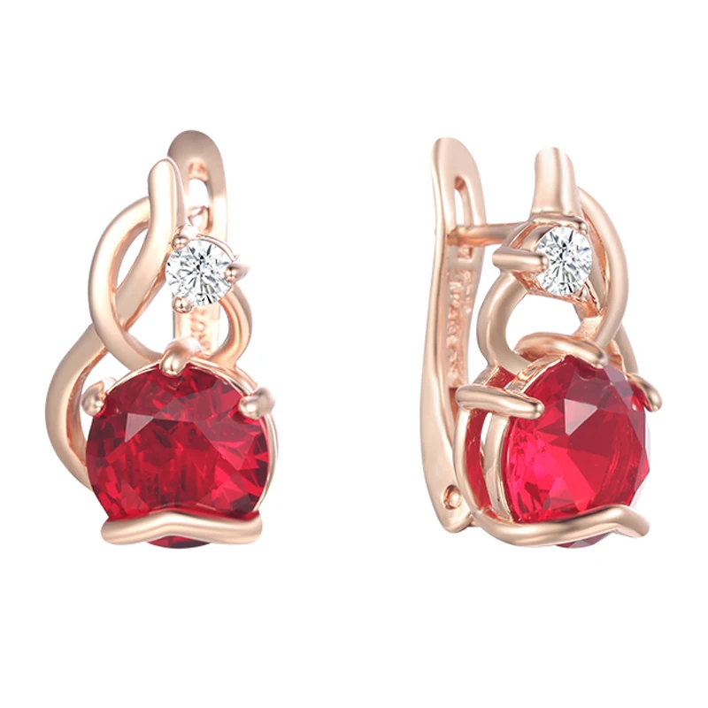 Женские Висячие серьги 2 цвета розовое золото 585 пробы синий/красный