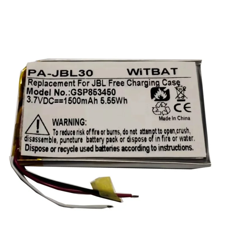 

New Battery for JBL Free,Free X Charger Box Li-Po Li-Polymer Rechargeable Pack Replacement 3.7V 1500mAh GSP853450