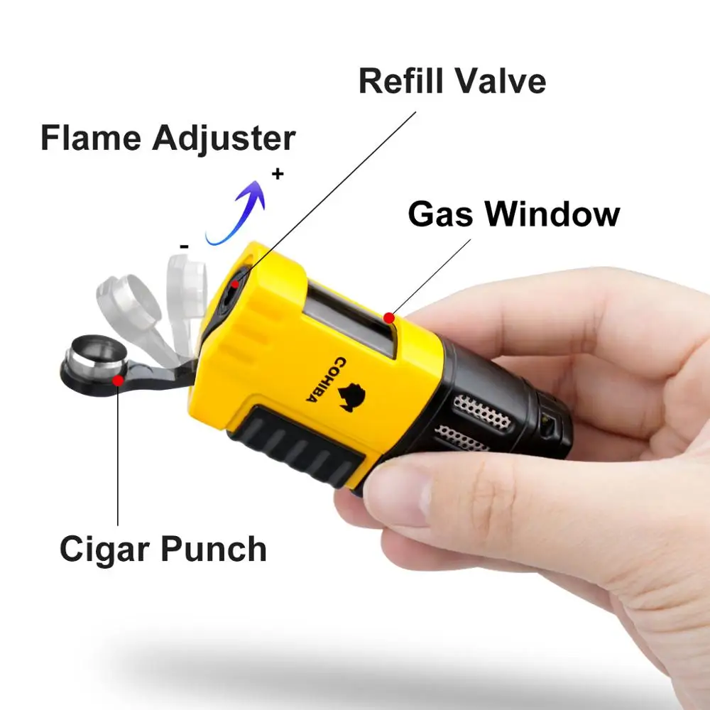 

Cigar Lighter Torch Ashtray 4 Jet Flame Cigar Accessoriesset Tool Butane Gas Cigarette with Punch for Gift Box