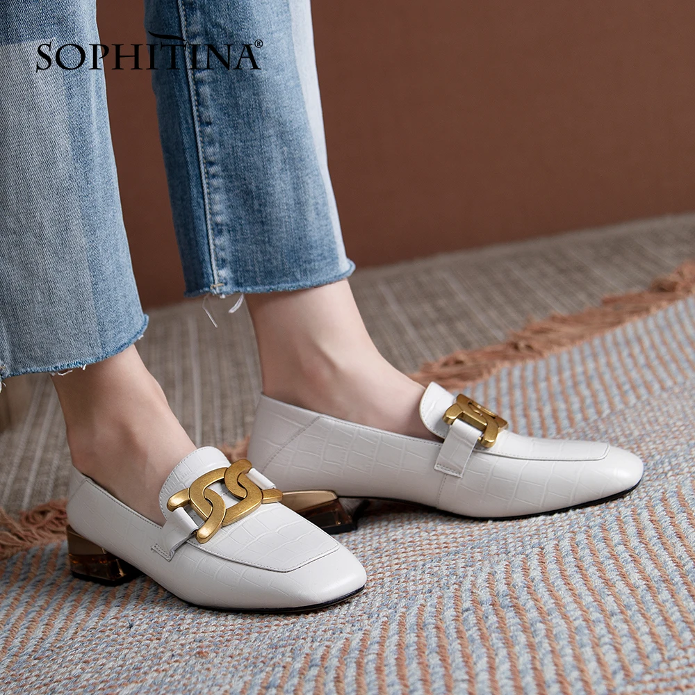 

Туфли женские SOPHITINA DO686, натуральная кожа, плоская подошва, декоративная металлическая подошва, модные лоферы
