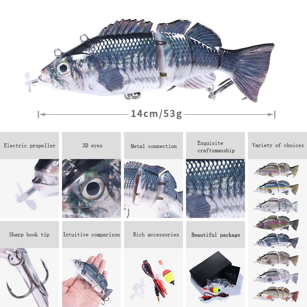

Robotic Fishing Lure Multi Jointed Bait 4 Segments Auto Electric Wobblers For Pike Swimbait USB Rechargeable LED Light Tackle