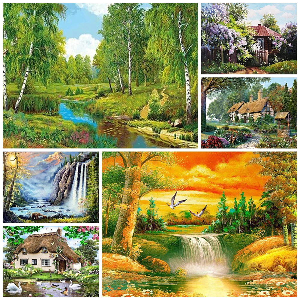 

DIY Diamond Painting Landscape Waterfall Full Square Rhinestone Embroidery Cross Stitch Kit Mosaic Picture Home Decoration Gift