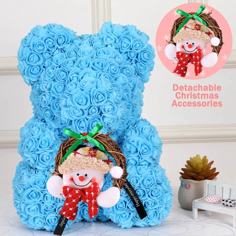 Christmas Gift 40cm Red Bear Rose Artificial Soap Roses Teddi Bear Eternal Flower Valentine Garland Gift Girl Friend Snowman