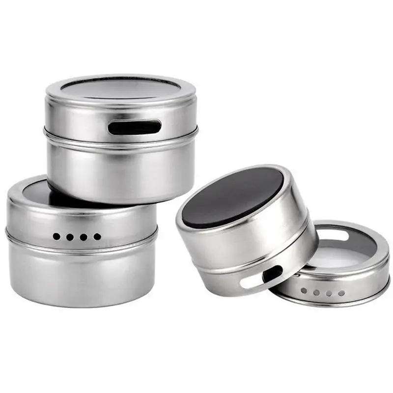

netic Spice Jars Set Stainless Steel Salt and Pepper Shakers Spice Rack Seasoning Box Condiment Container