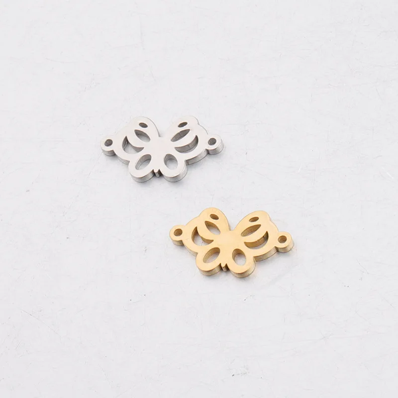 

100% Stainless Steel Mini Butterfly Charm For Jewelry Making 2 Hole Metal Connector Mirror Polished Wholesale 10pcs