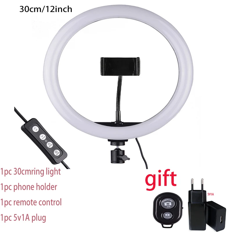 16 см 26 см 33 см 45 см Selfie Ring Light 5V1A EU plug с держателем для телефона фото освещение с пультом дистанционного управления для фото видео - Цвет: Серебристый
