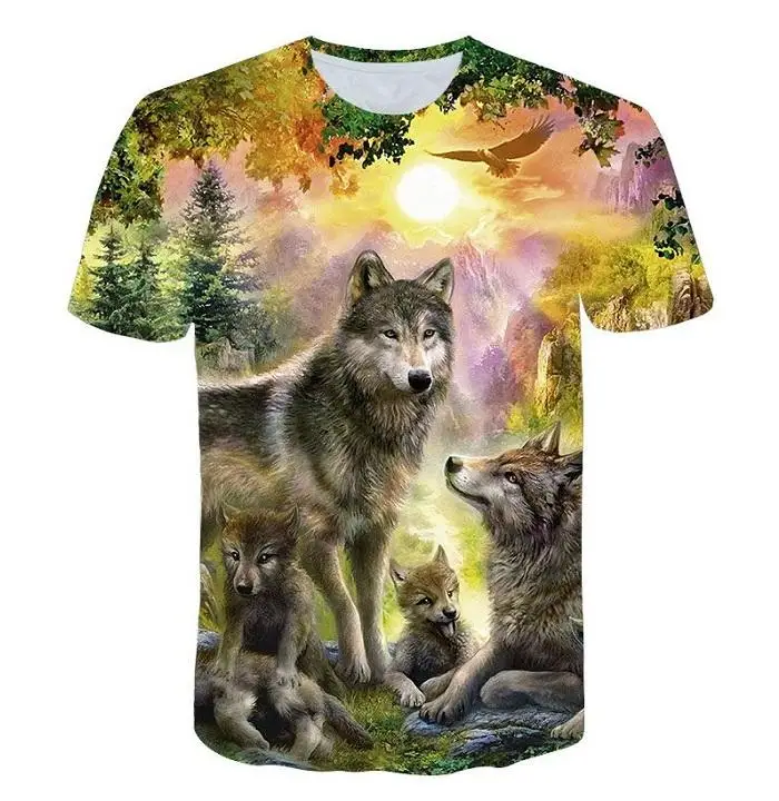 

Los amantes de Lobo estampado T camisas hombres 3d camisetas de la nave de la gota Tee Top manga corta Camiseta cuello redondo C