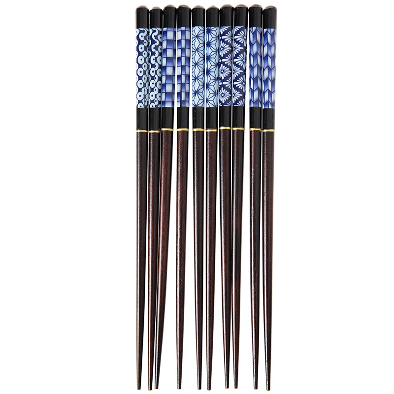 

Japanese style solid wood pointed chopsticks 5 pairs Household wooden tableware creative personality wood long chopsticks