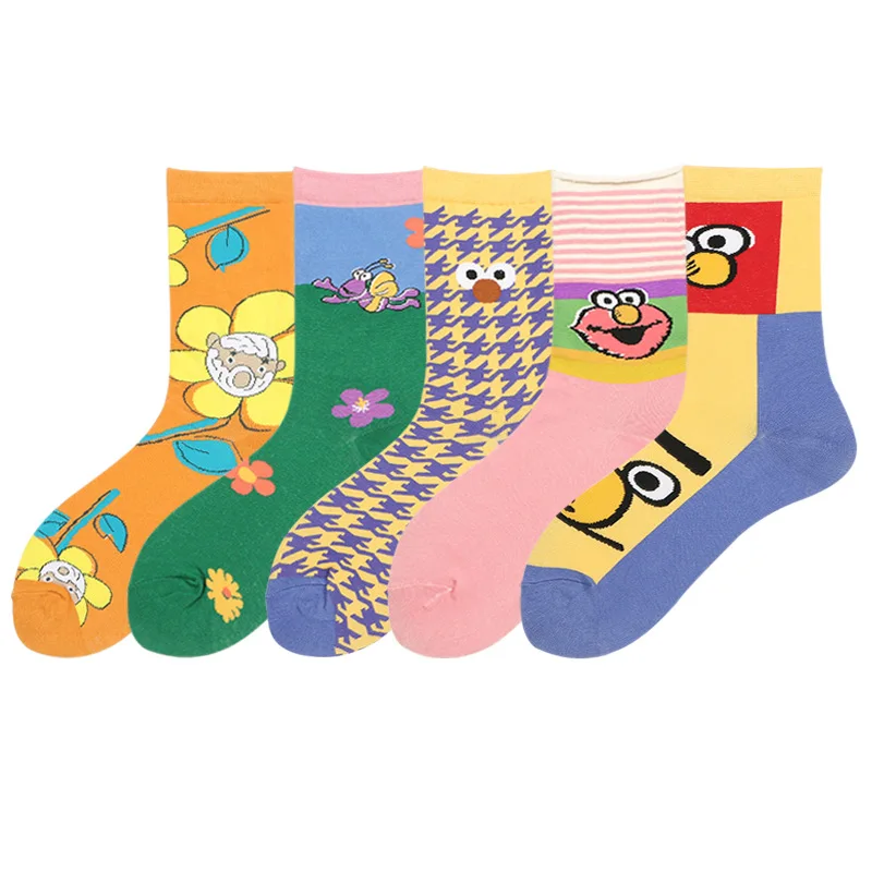 Модные женские милые носки с символикой аниме Улица Сезам летние короткие