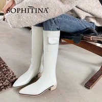 sophitina high womens boots casual zipper pocket genuine leather boots thick heel pointed toe west concise lady shoes fo631